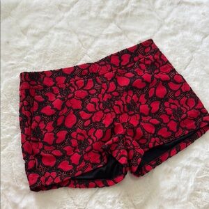 Express Red and Black Floral Lace Shorts